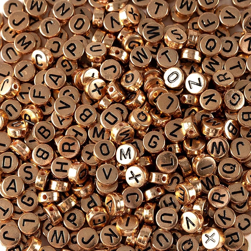 Looconi Amaney 600Pcs 7x4mm Rose Gold Round Acrylic Letter Beads Alphabet Letter Beads for Jewelry Making Bracelets Necklaces Key Chains - Image 1